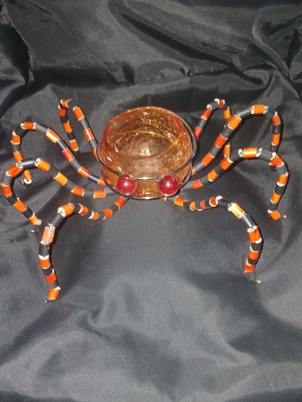 Orange and Black Spider Tealight Holder with Red Eyes